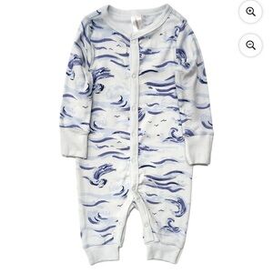 Modern Moments Infant Boys Blue Waves Snap front Knit Sleeper Pajamas 0-3 Months